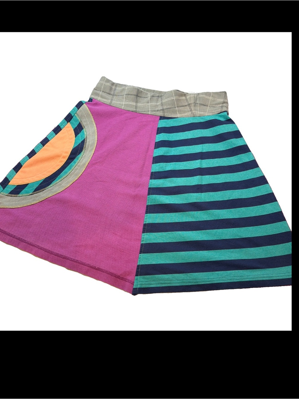 desigual Blue Purple Peach Gray skirt patchwork Knit color block boho Striped M
